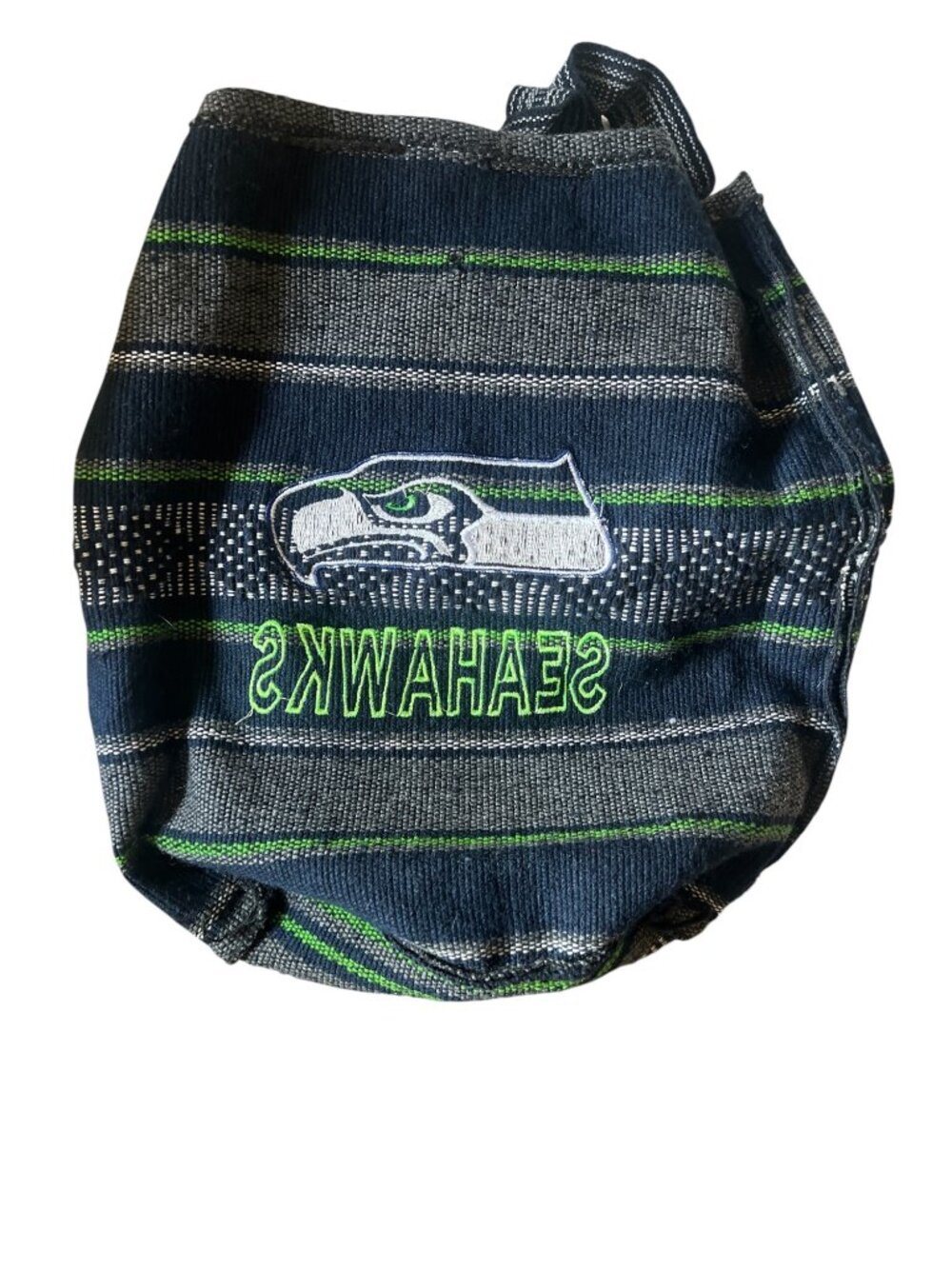 Seattle Seahawks Woven Backpack Black White w Navy Green Logo 15x15x6 30" Straps - Picture 7 of 8